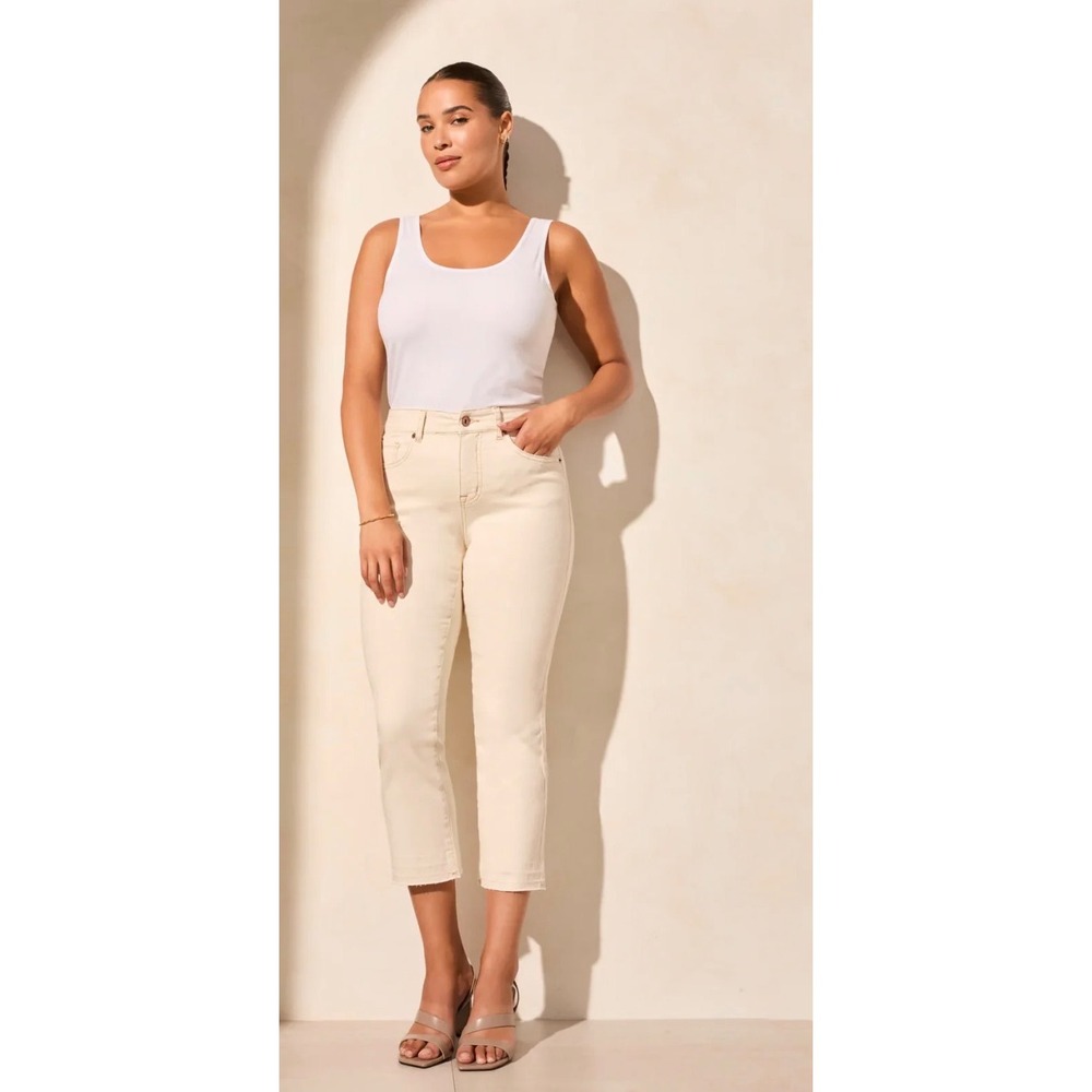 Tribal Jeans Sophia Curvy Micro Flare Crop Canvas Beige Pants Size 10 NWT